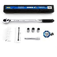S&amp-R Llave Dinamométrica 1-2  46 cm (28-210 NM) + Barra extensión 1-2  de 12.5 cm + 3 Insertos (17- 19- 21 mm) para…